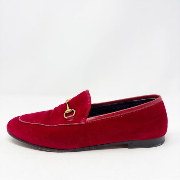 Gucci Red Velvet Horsebit Jordaan Loafers Size 38 - Picture 9 of 15